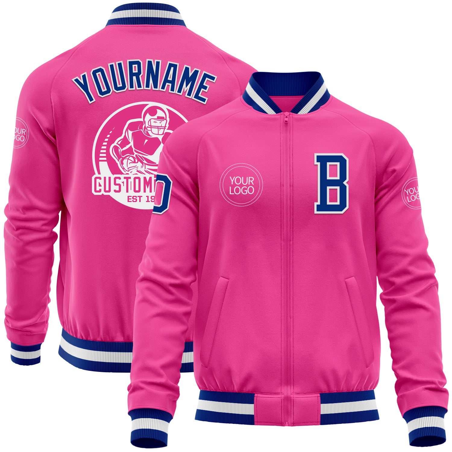 Custom Crimson Pink-White Varsity Full-Zip Gradient Fashion Letterman Bomber Jacket main image 0
