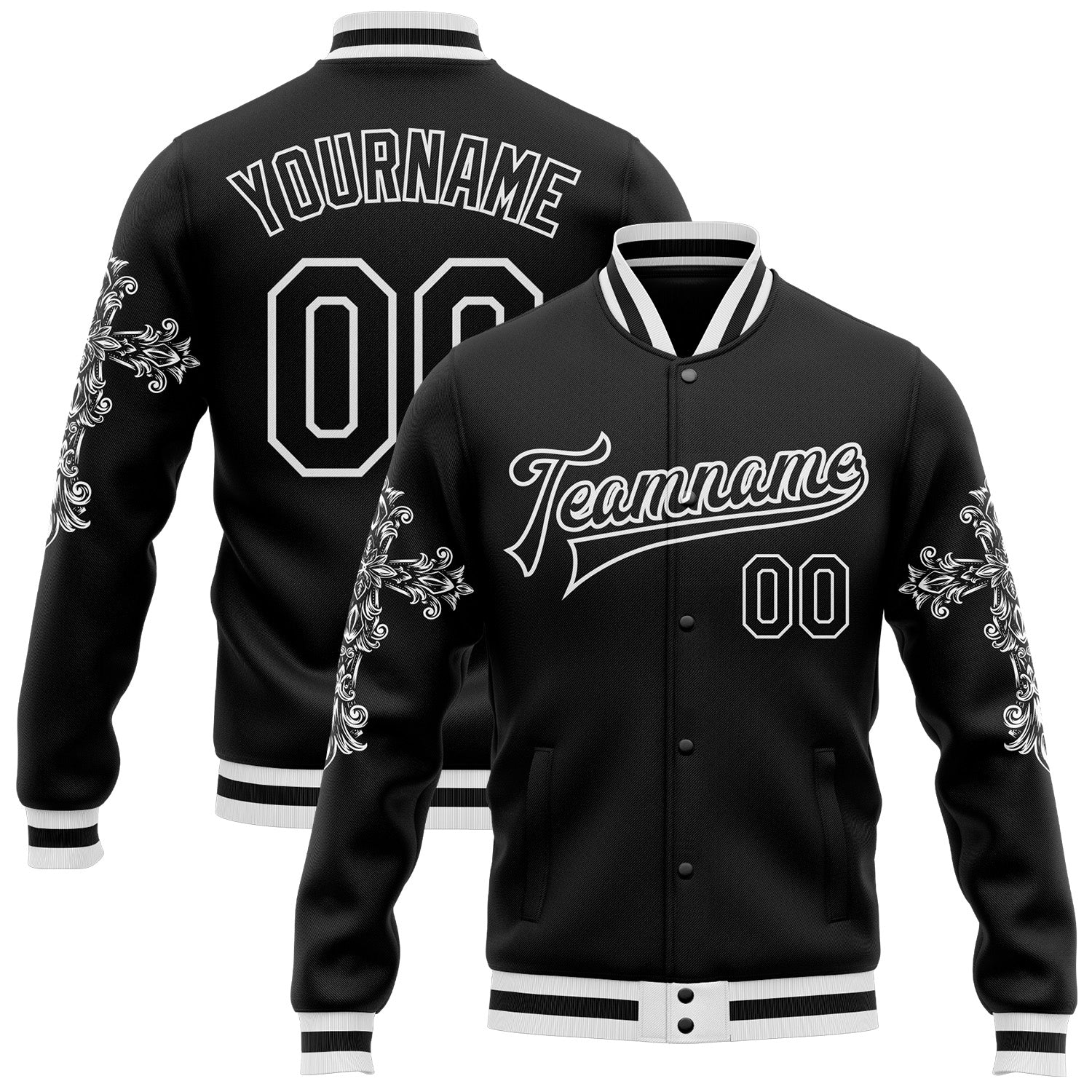 2026 Custom Gothic Crosses Bomber Varsity Letterman Jacket Black