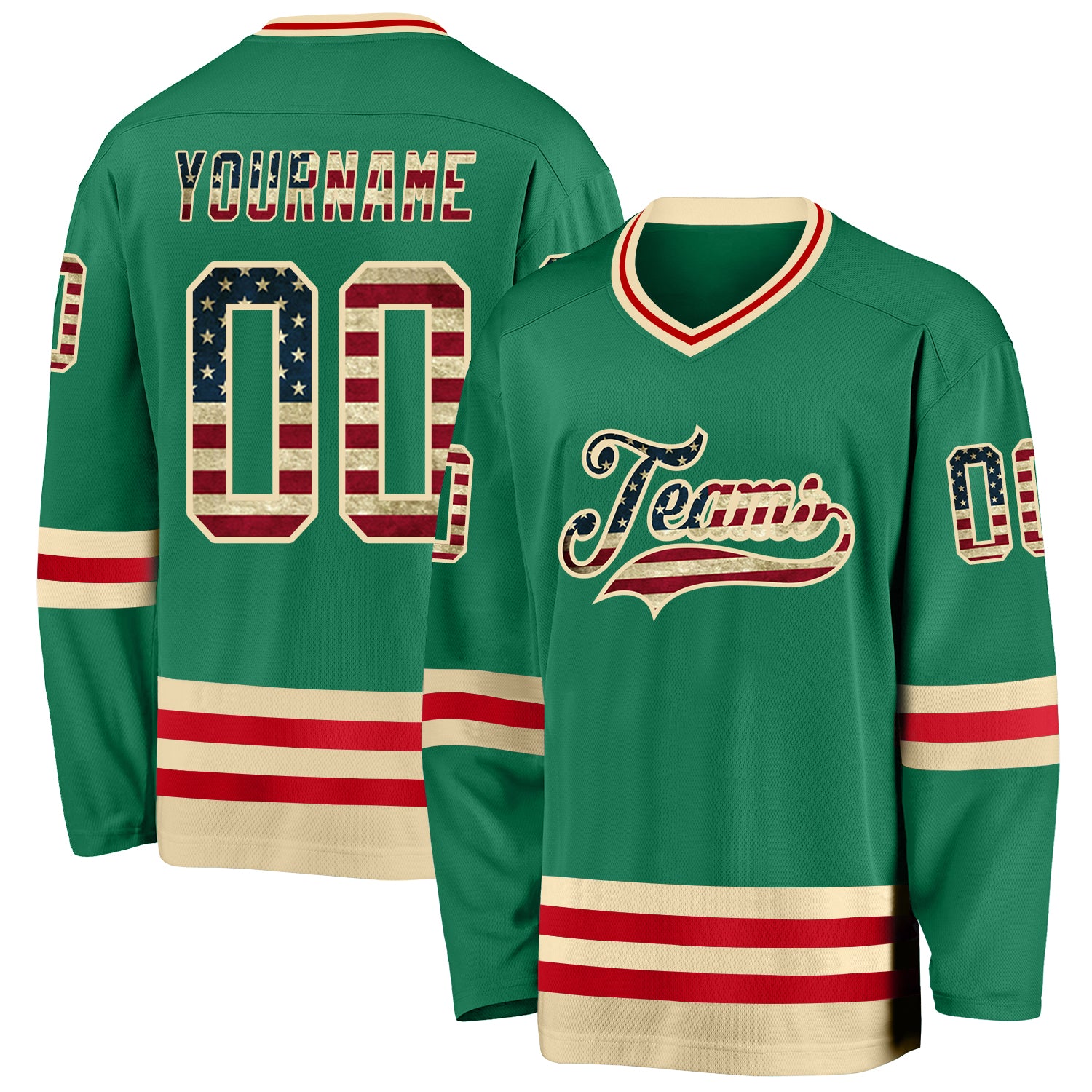 Custom Kelly Green White-Gold Classic Style Hockey Jersey main image 0