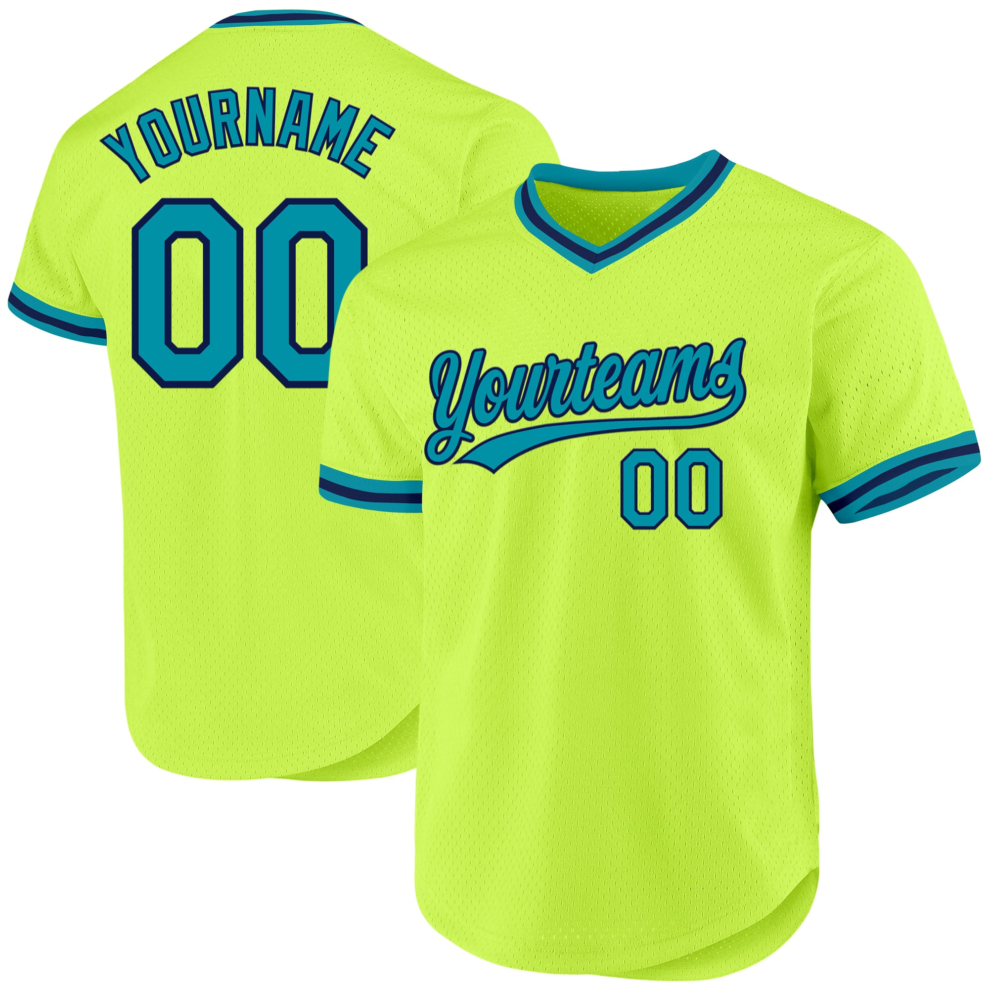 2024 Custom Neon Green Teal-Navy Authentic Throwback Baseball Jersey ...