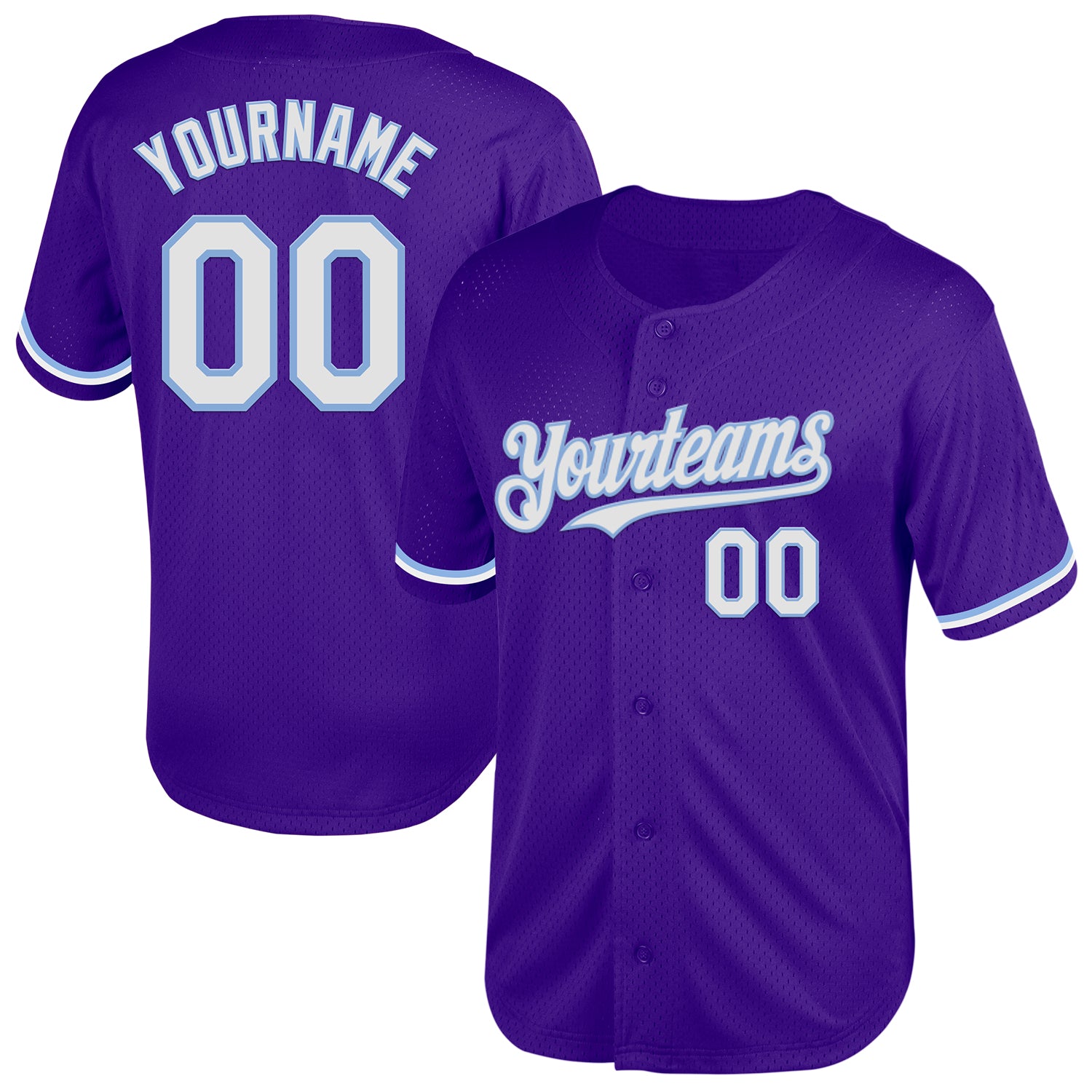 2024 Custom Purple White Light Blue Mesh Authentic Throwback Baseball 