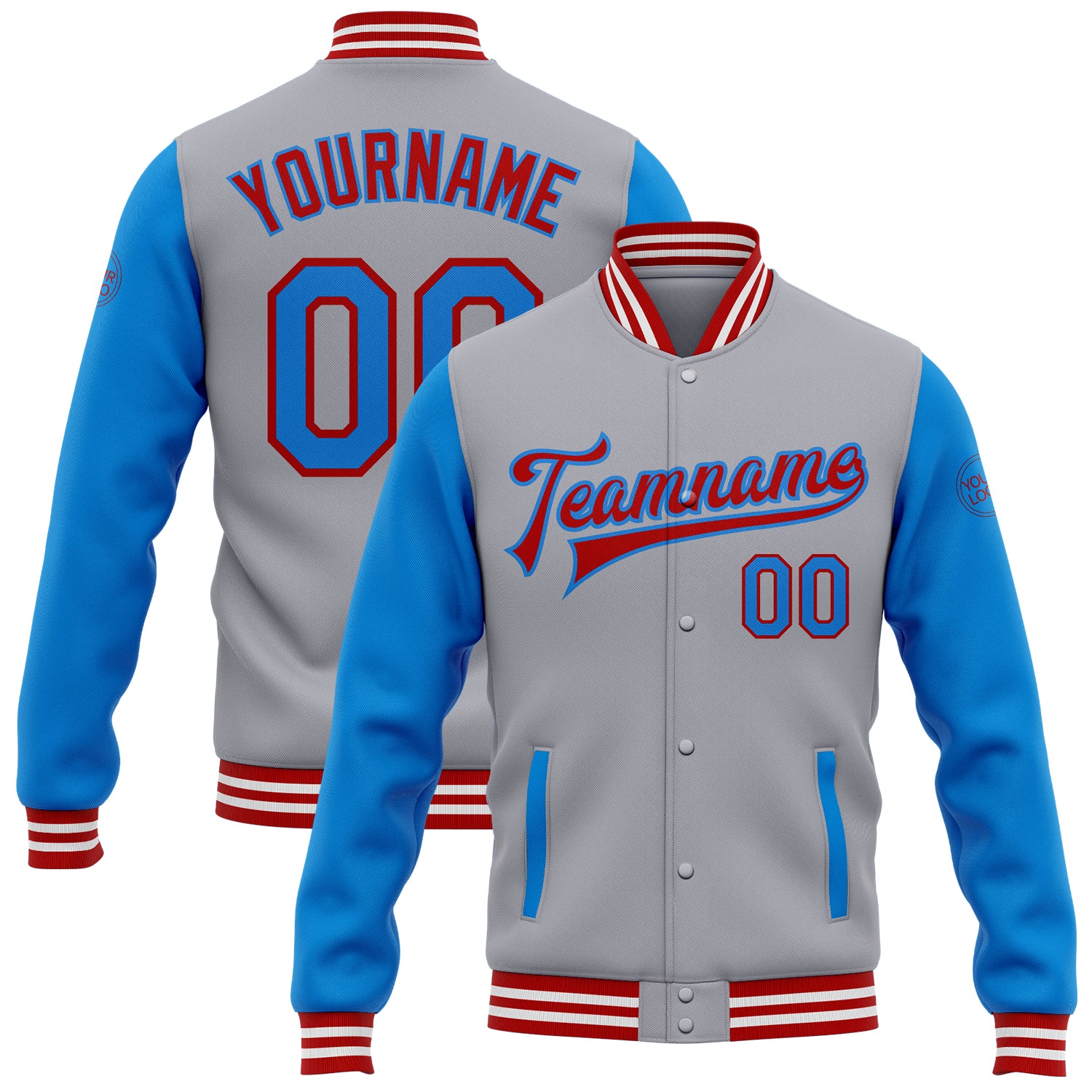 custom-gray-electric-blue-red-bomber-full-snap-varsity-letterman-two