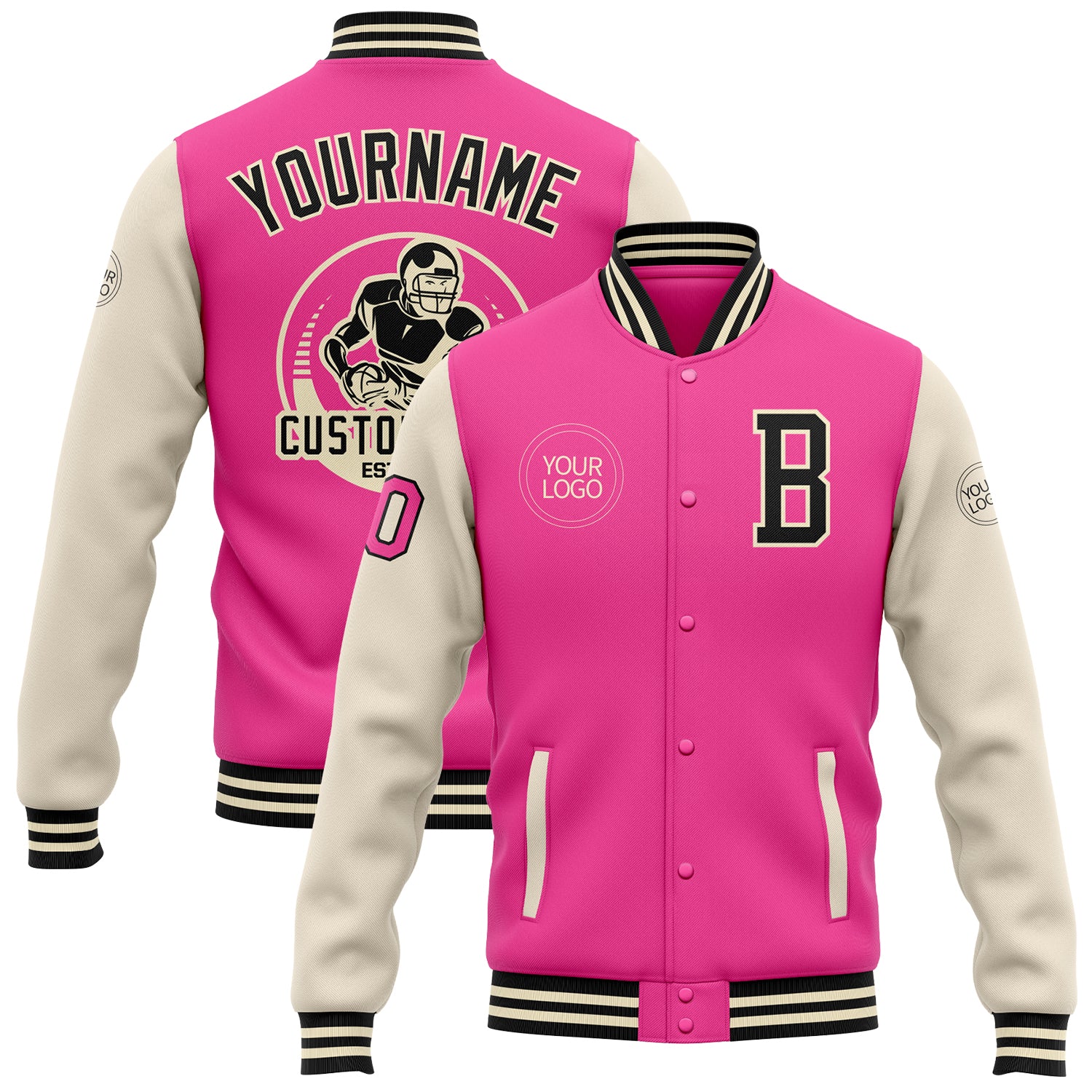 Custom Light Pink Varsity Full-Snap Sequins Pattern Letterman Baseball Jacket main image 0