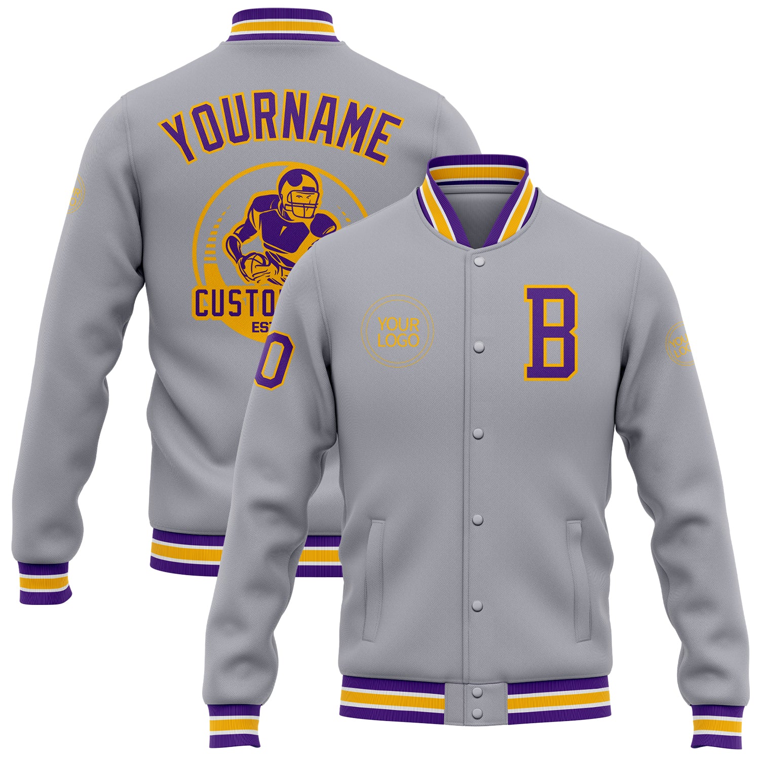 Custom Purple Black-White Varsity Full-Zip Raglan Sleeves Letterman Bomber Jacket