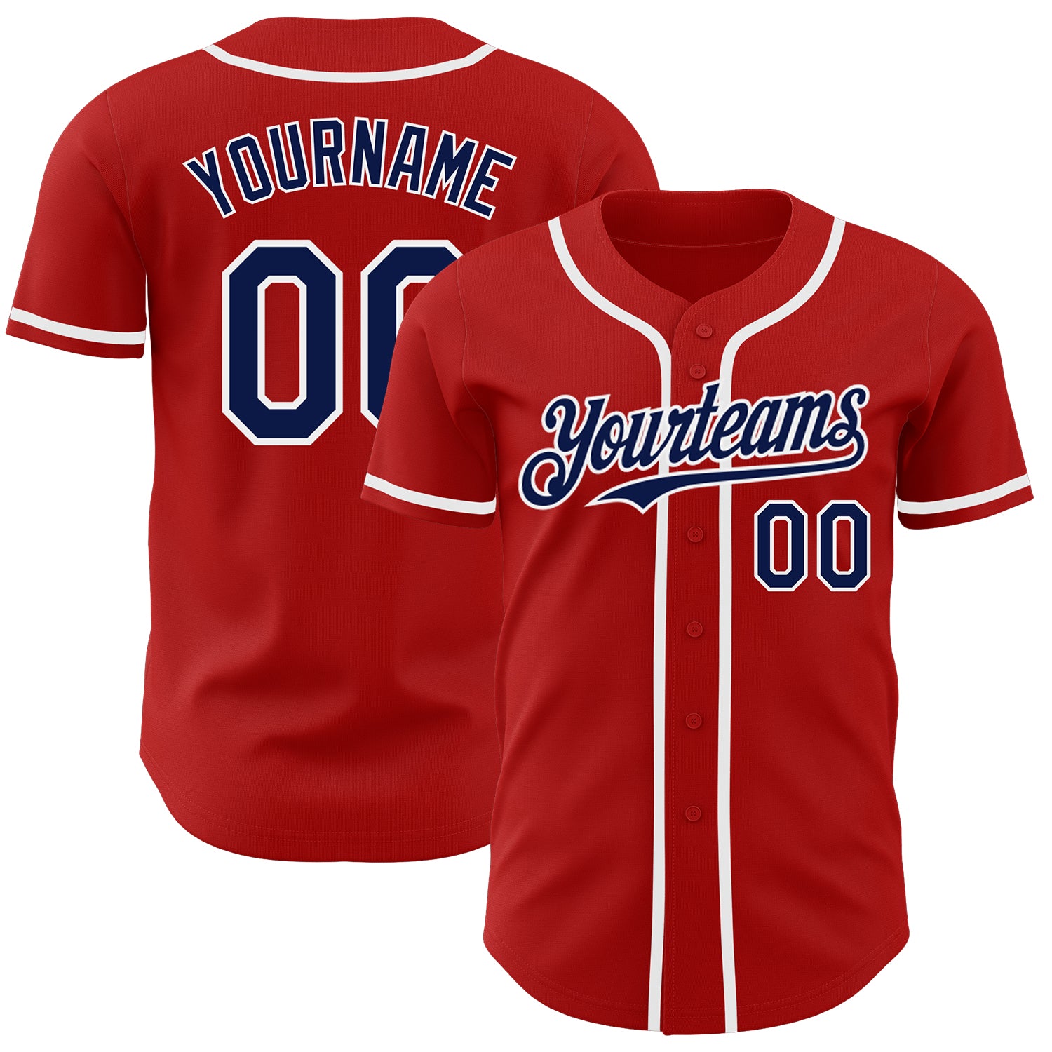 Custom Red Navy Personalized Gradient Ribbed Design Authentic Baseball Jersey
