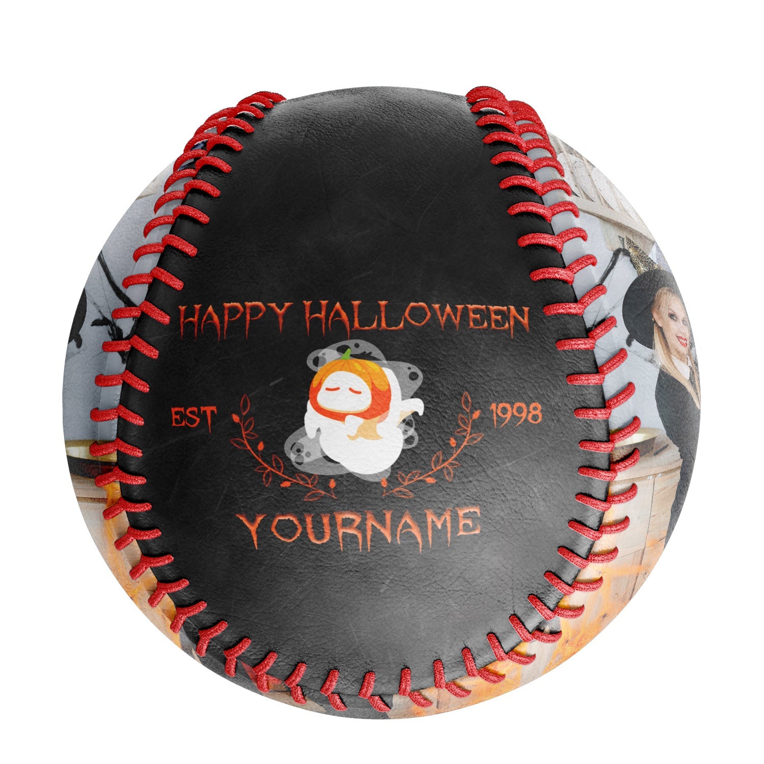Personalized Black Happy Halloween Pumpkin Ghost Photo Baseballs