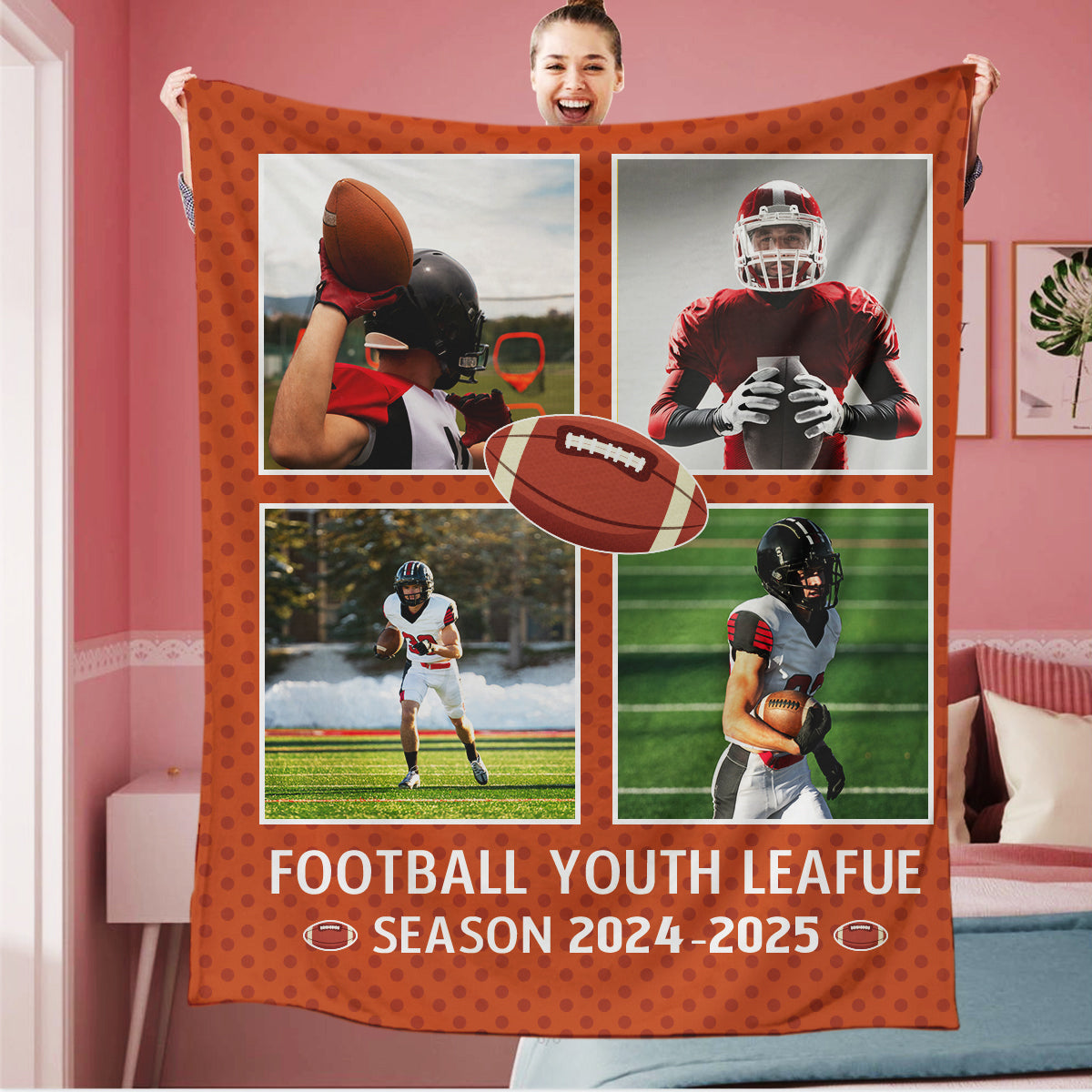 Personalized Football 4 Photo Blanket