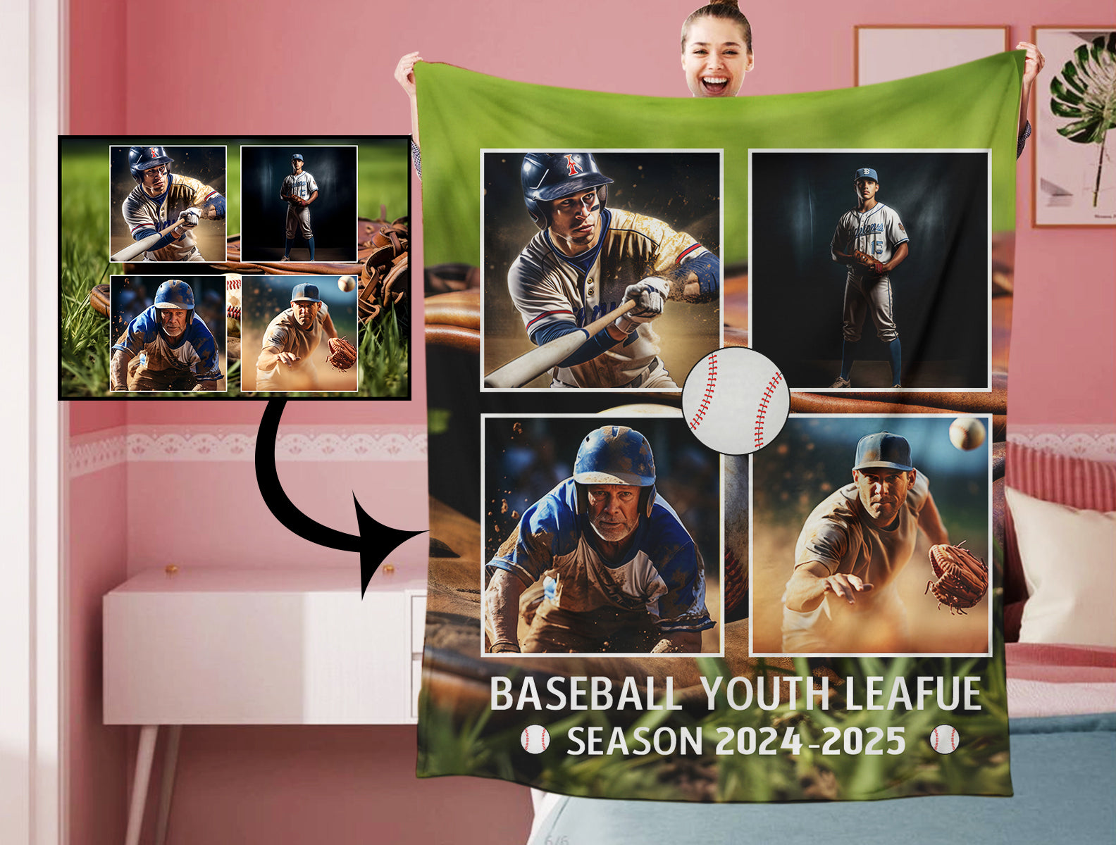 Personalized Baseball 4 Photo Blanket