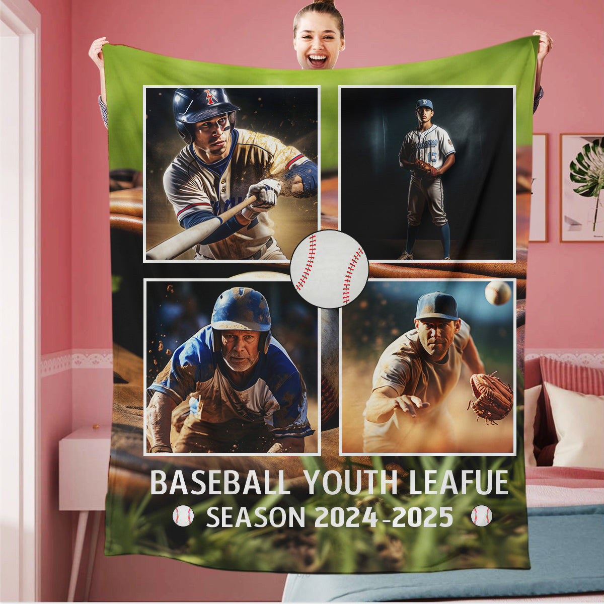 Personalized Baseball 4 Photo Blanket