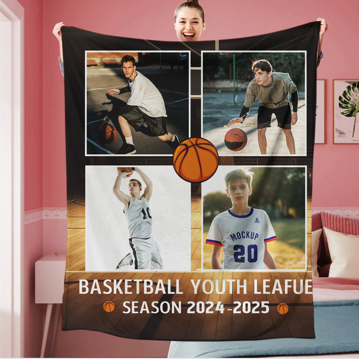 Personalized Basketball 4 Photo Blanket