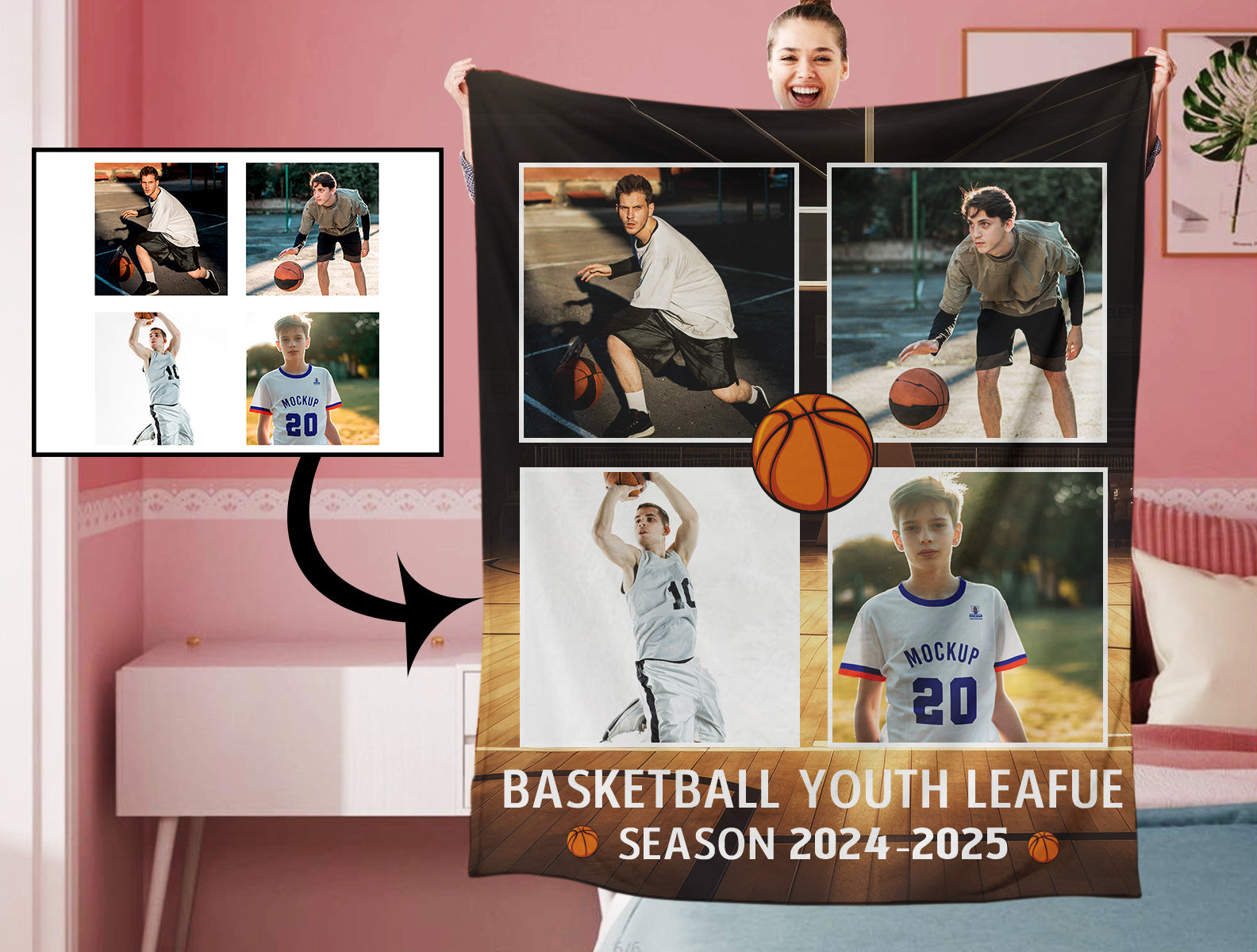 Personalized Basketball 4 Photo Blanket
