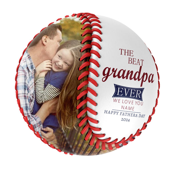 Personalized Dad Grandpa Photo Name Time White Baseballs,We Love You,Father's Day Gift