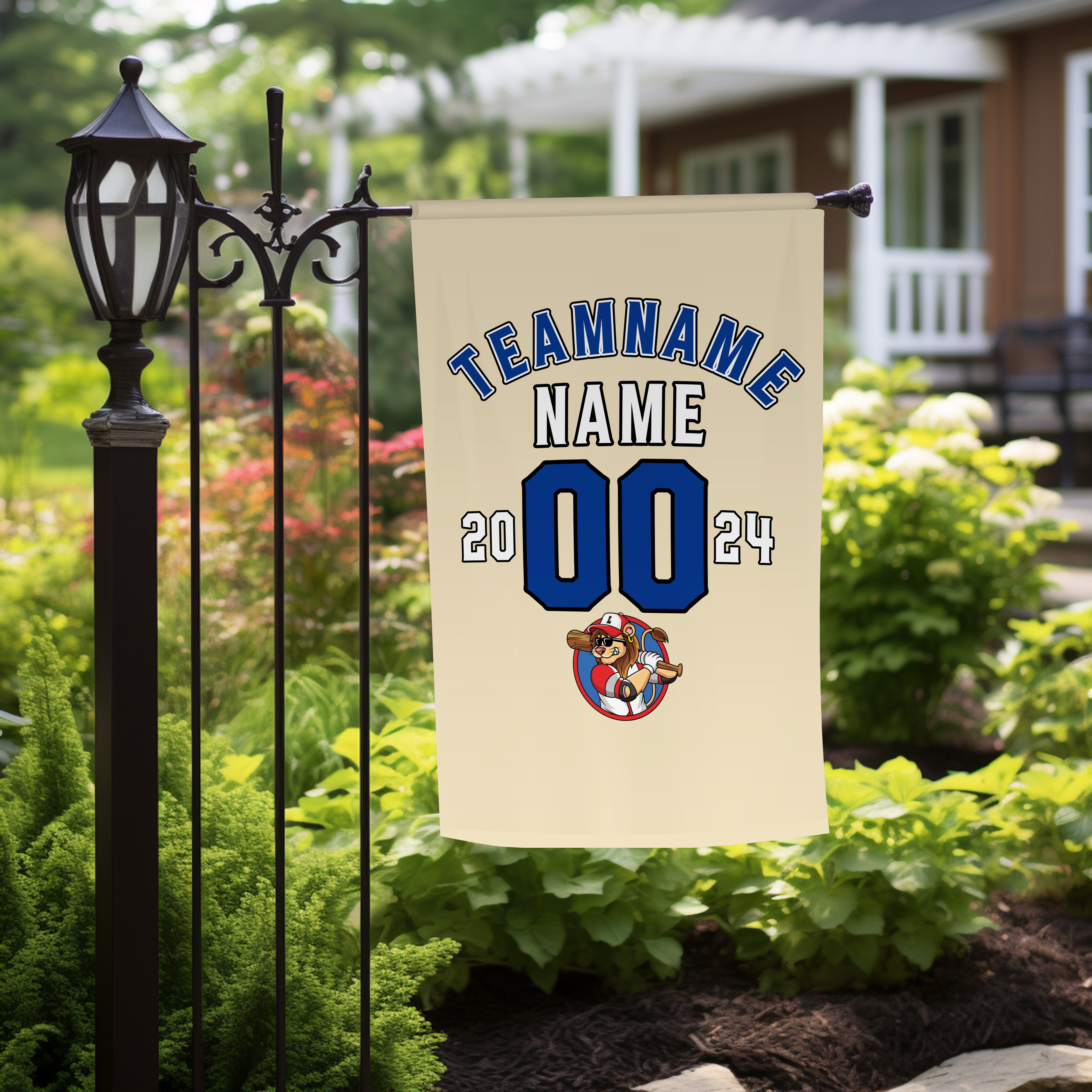 Personalized Khaki Navy White Baseball Team Name Garden Flag