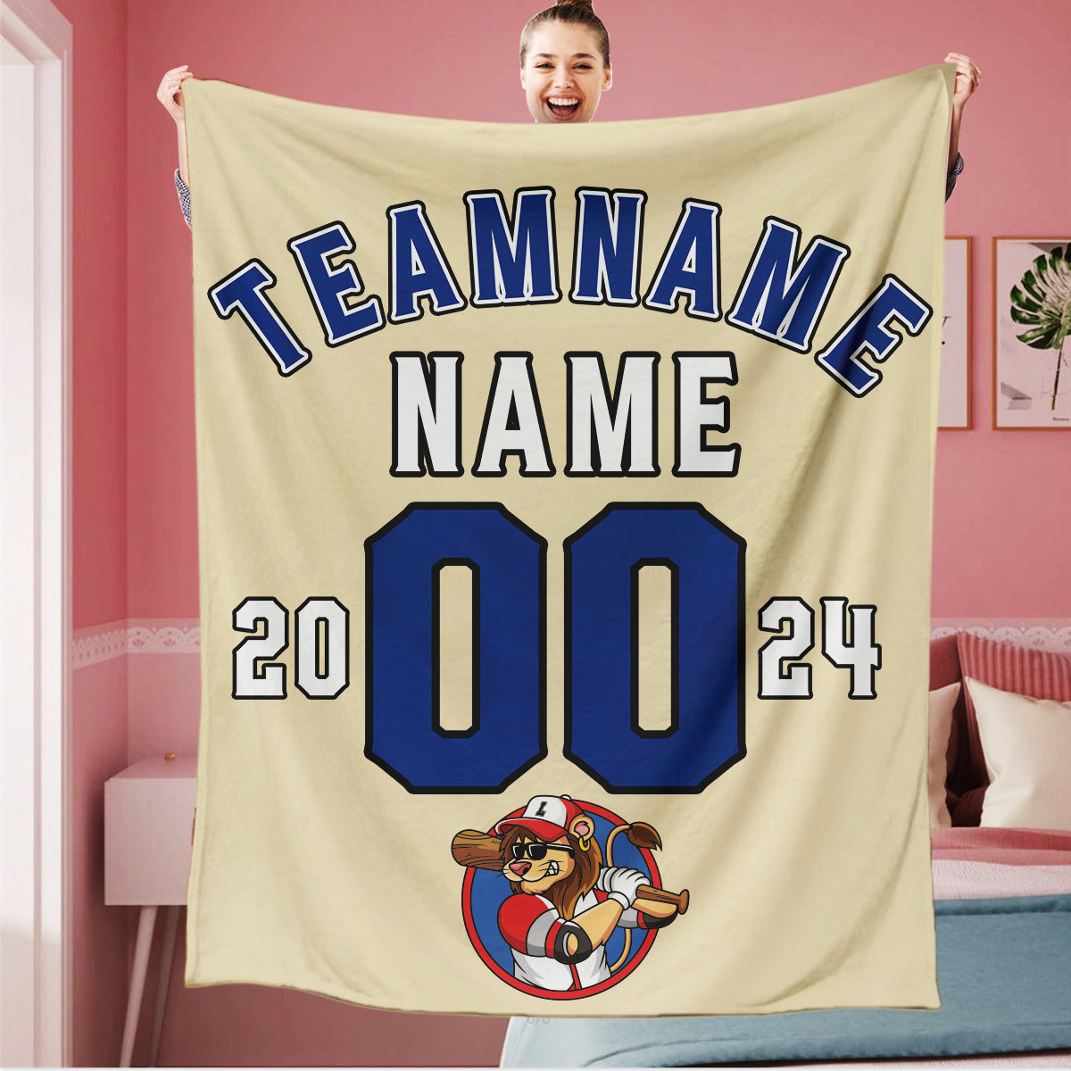 Personalized Sand Navy White Baseball Team Date Logo Sports Blanket