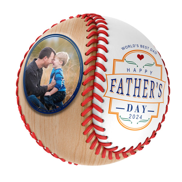 Personalized Dad Grandpa Photo Time Wood White Baseballs,World's Best Dad,Father's Day Gift