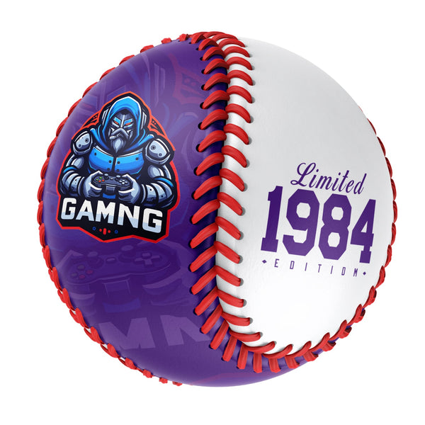 Personalized Game Name Time Logo Purple White Baseballs