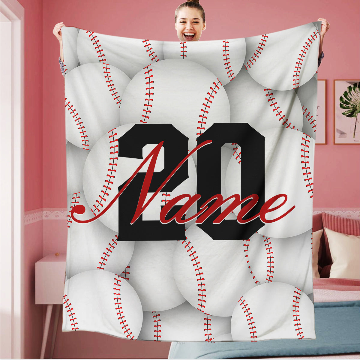 Personalized White Black Baseball Name Sports Blanket