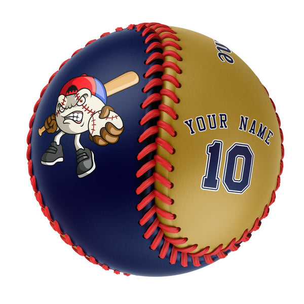 Personalized Navy Old Gold Half Leather Navy Authentic Baseballs
