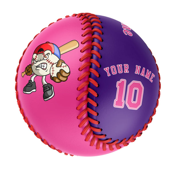 Personalized Pink Purple Green Half Leather Pink Authentic Baseballs