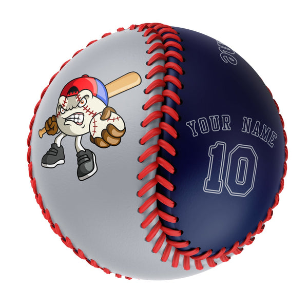 Personalized Gray Navy Half Leather Navy Authentic Baseballs