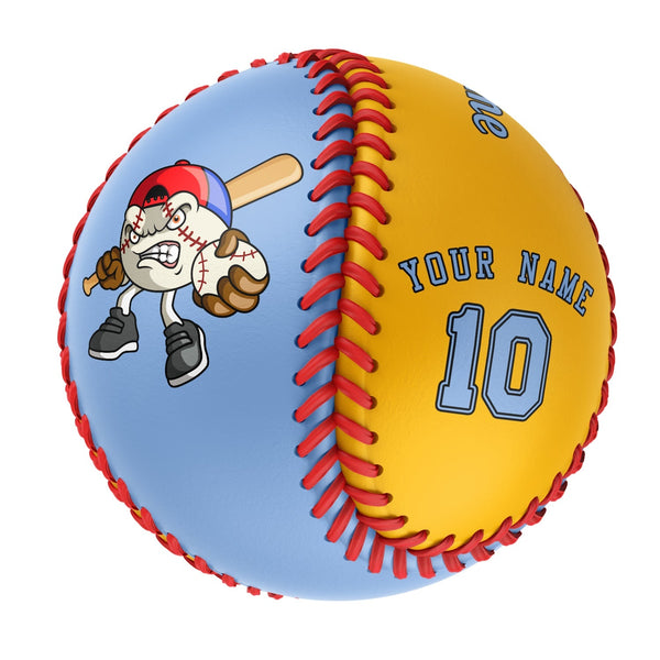Personalized Blue Gold Half Leather Blue Authentic Baseballs