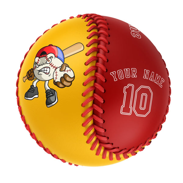 Personalized Gold Red Half Leather Red Authentic Baseballs