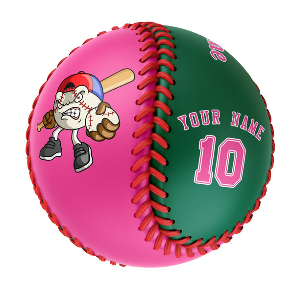 Personalized Pink Kelly Green Half Leather Pink Authentic Baseballs