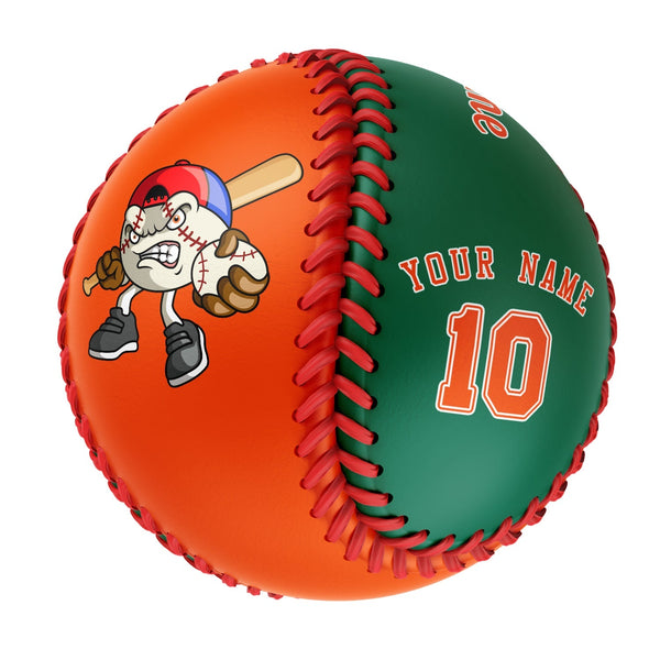 Personalized Orange Kelly Green Half Leather Orange Authentic Baseballs