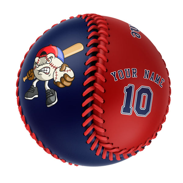 Personalized Navy Red Half Leather Navy Authentic Baseballs