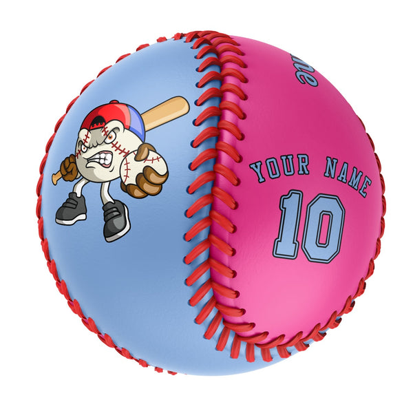 Personalized Blue Pink Half Leather Blue Authentic Baseballs