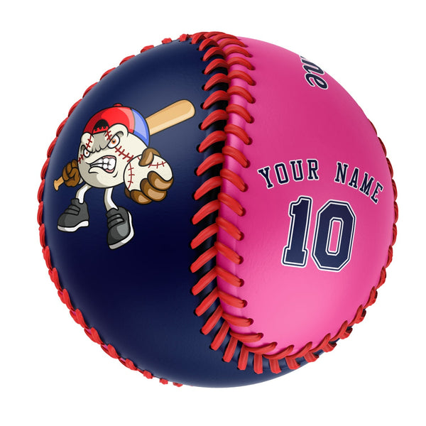 Personalized Navy Pink Half Leather Navy Authentic Baseballs