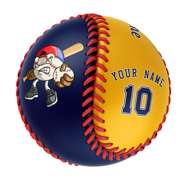 Personalized Navy Gold Half Leather Navy Authentic Baseballs