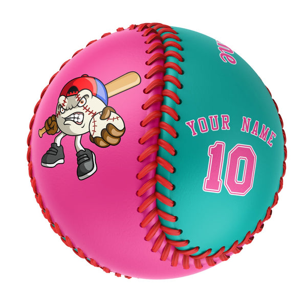 Personalized Pink Aqua Half Leather Pink Authentic Baseballs