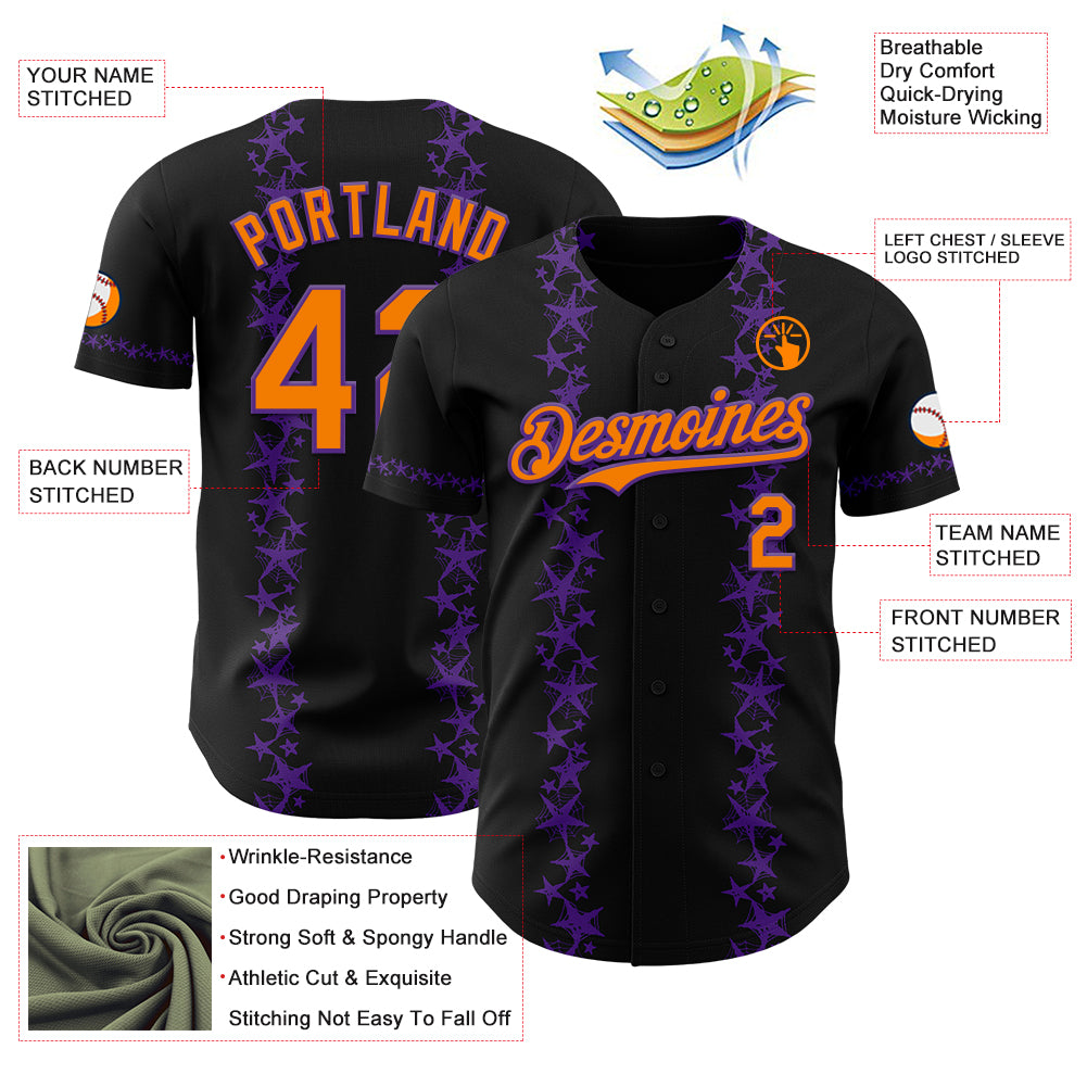 Custom Black Bay Orange-Purple 3D Halloween Spider Net Party Costume Ideas Authentic Baseball Jersey