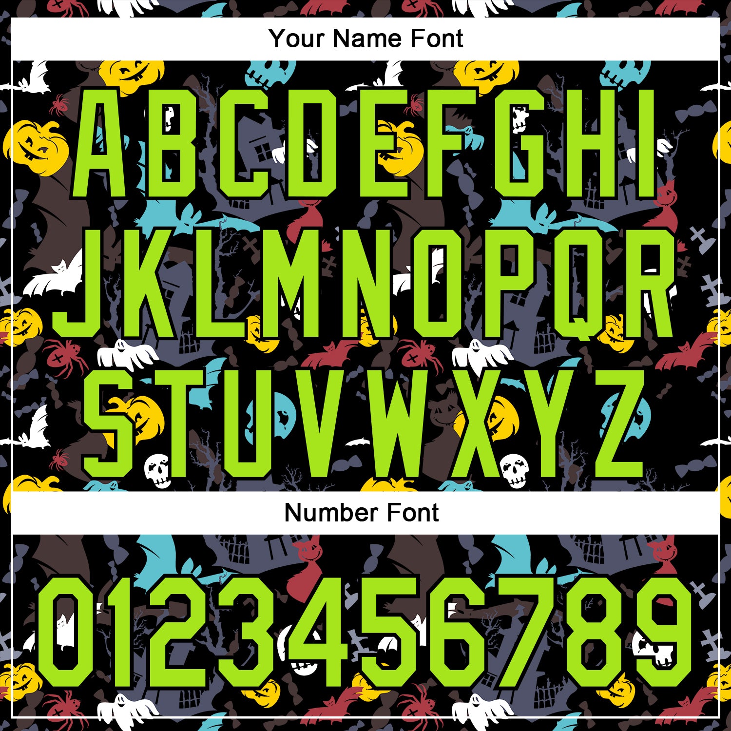 Custom Black Neon Green 3D Halloween Skull Pumpkin Doodle Party Costume Ideas Authentic Baseball Jersey