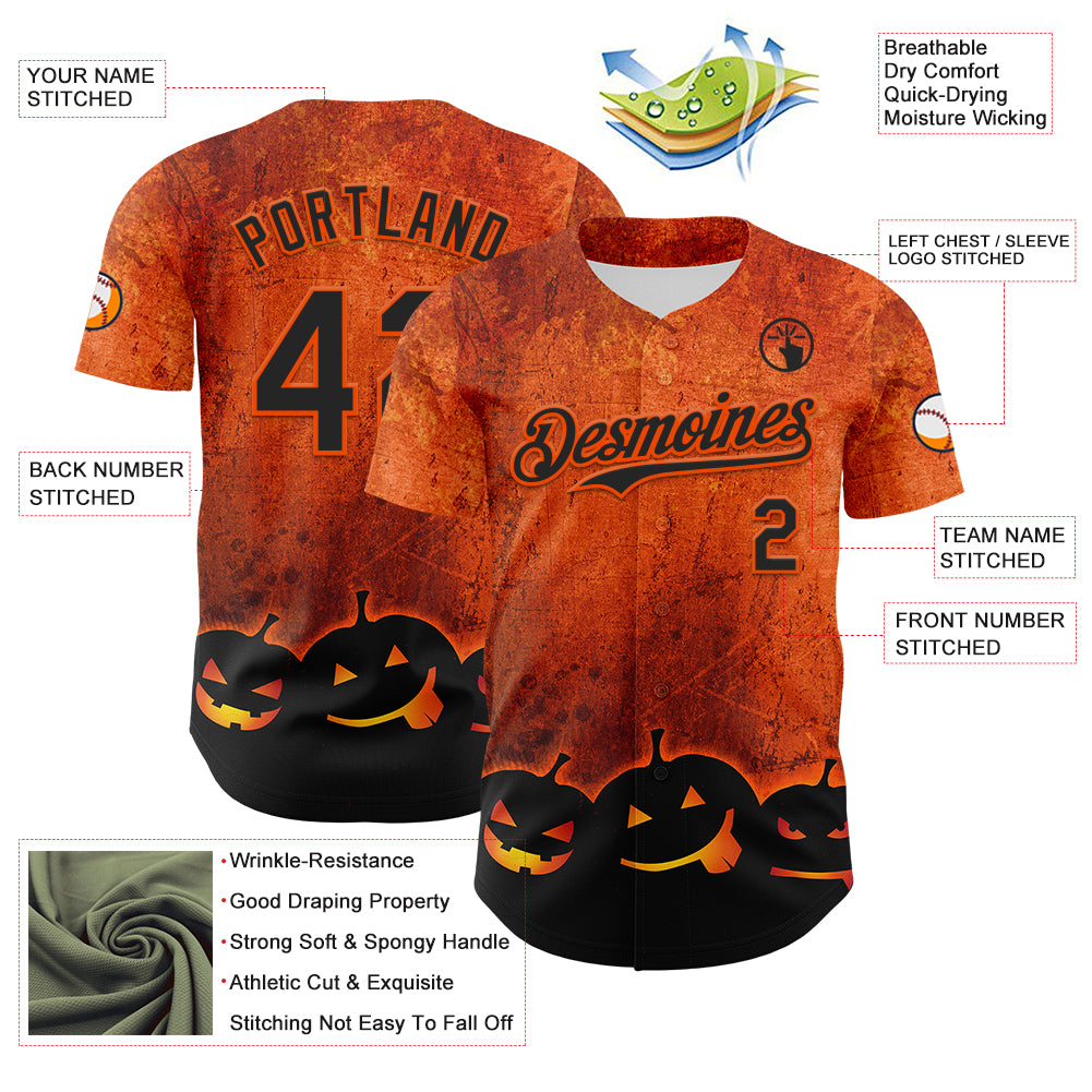 Custom Orange Black 3D Halloween Pumpkin Party Costume Ideas Authentic Baseball Jersey