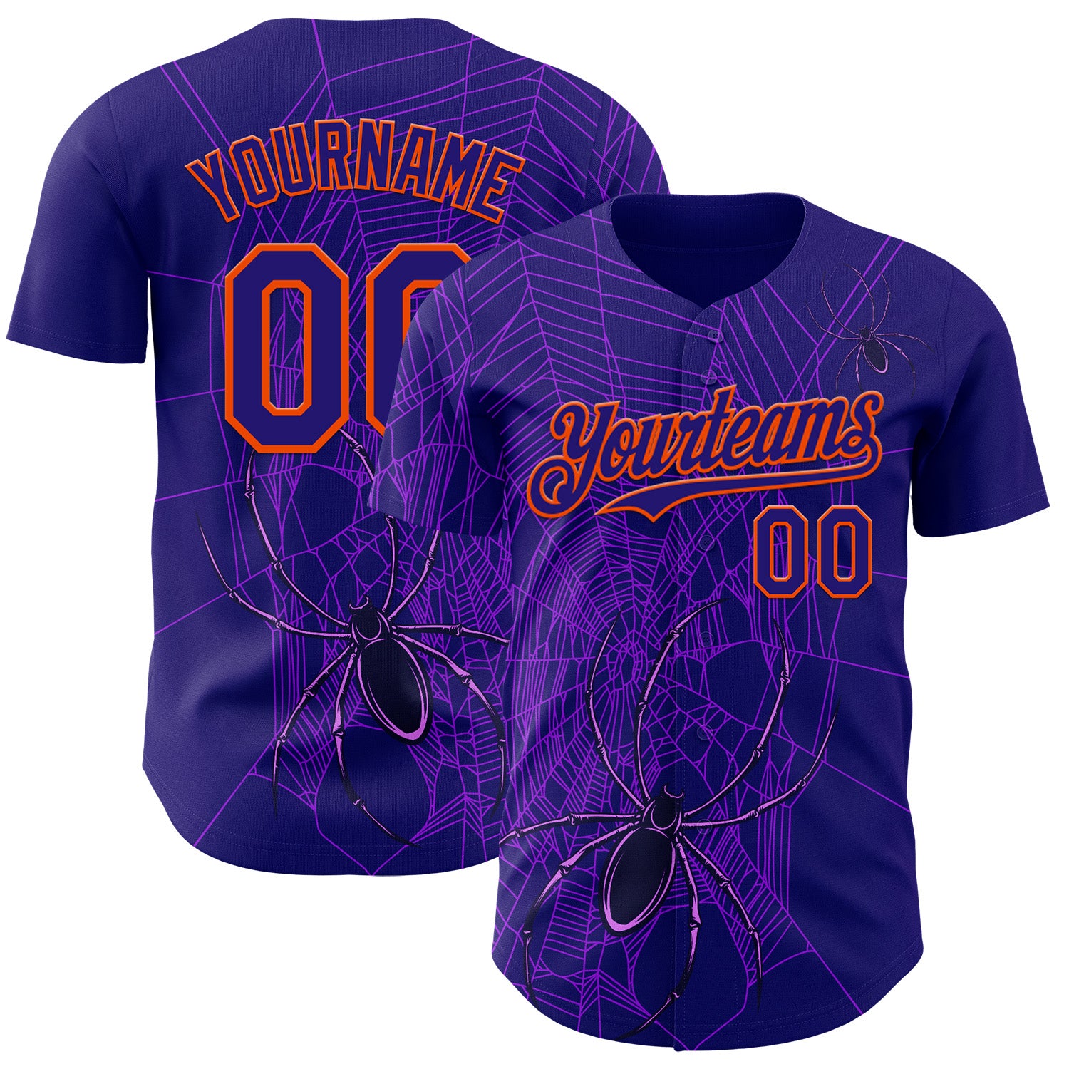 Custom Dark Purple Orange 3D Halloween Spider Net Party Costume Ideas Authentic Baseball Jersey