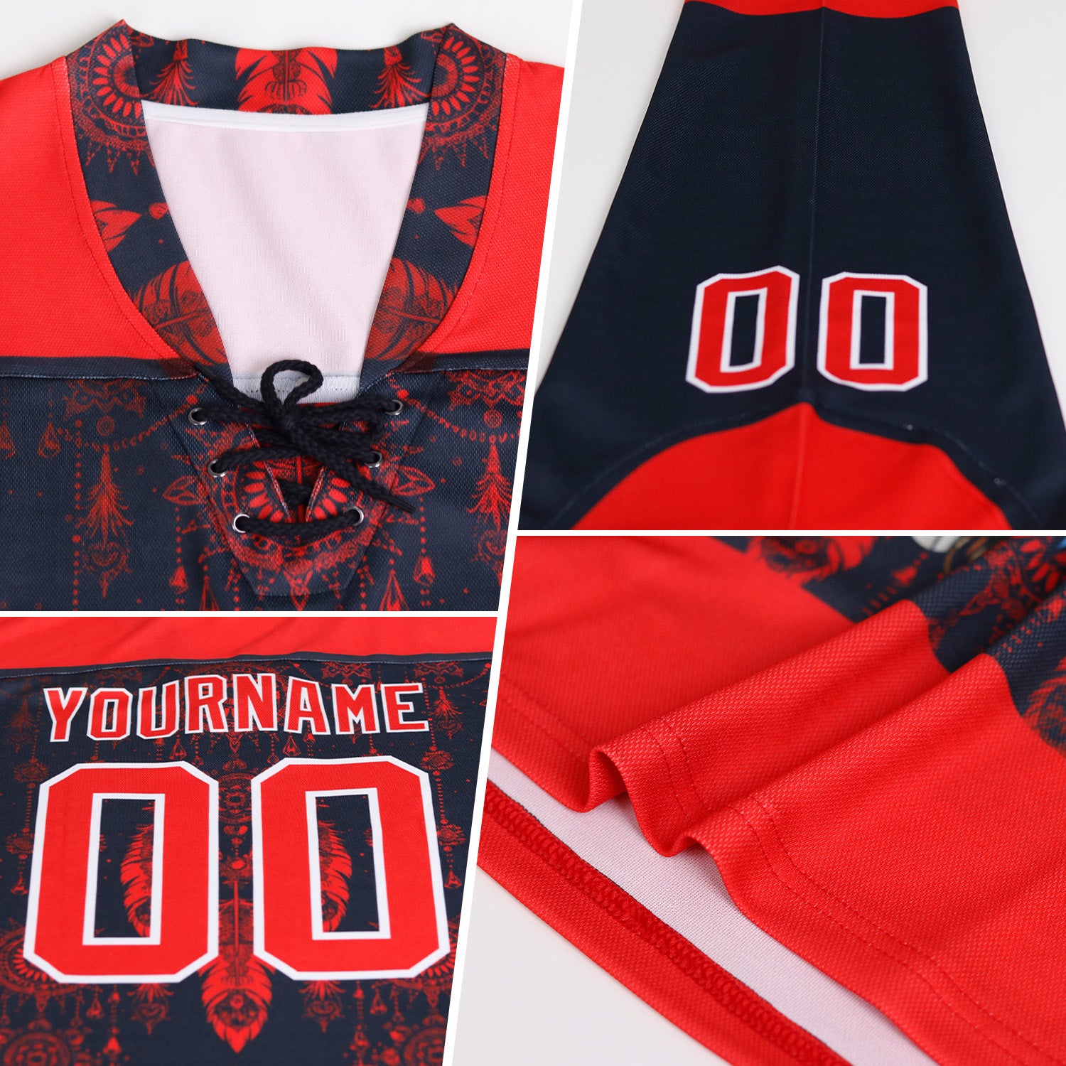 Custom White Red-Royal American Flag Hockey Lace Neck Jersey