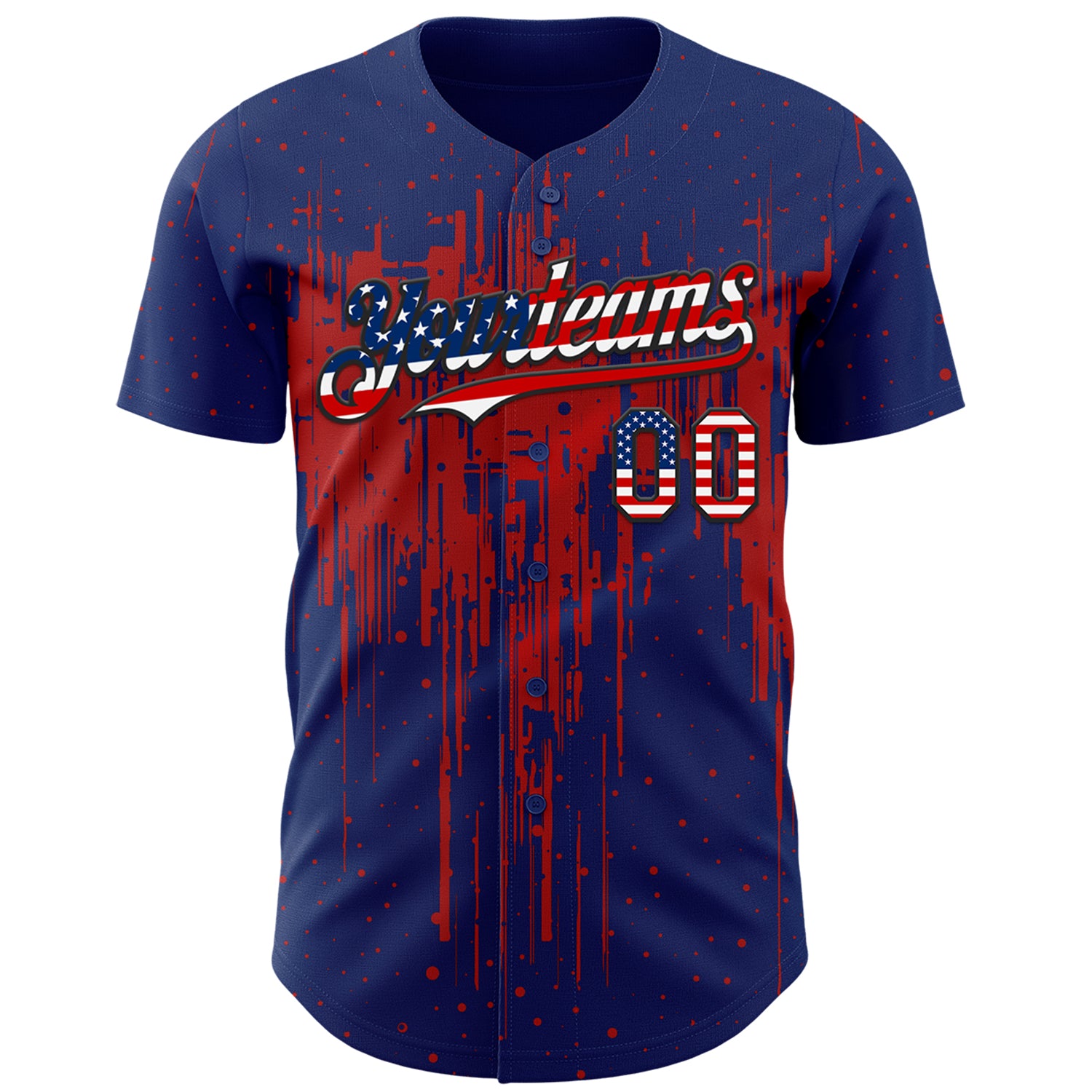 Custom Royal Vintage USA Flag Black-Red 3D Pattern Design Dripping Splatter Paint Authentic Baseball Jersey