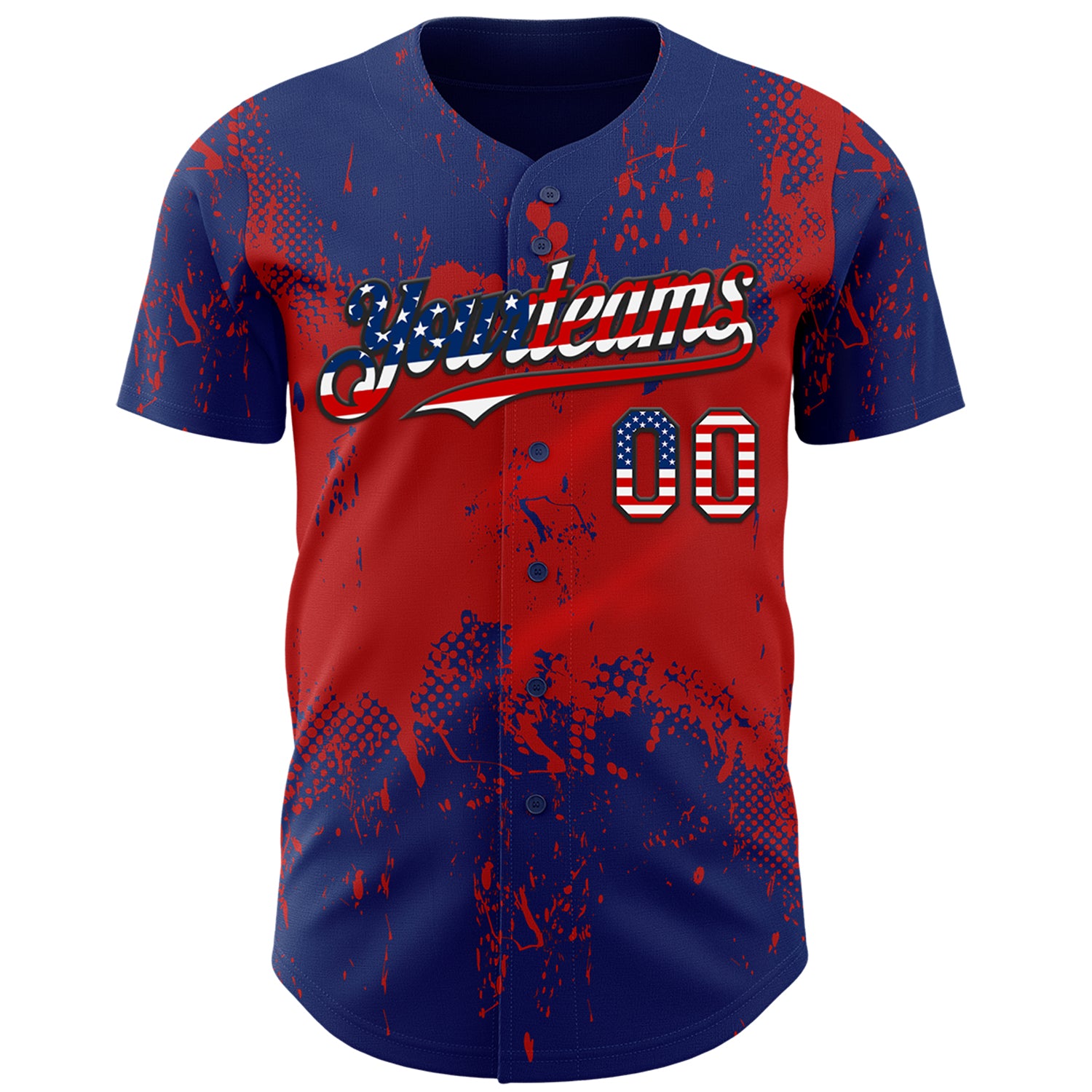 Custom Royal USA Flag Red-Black 3D Pattern Design Abstract Splatter Grunge Paint Authentic Baseball Jersey