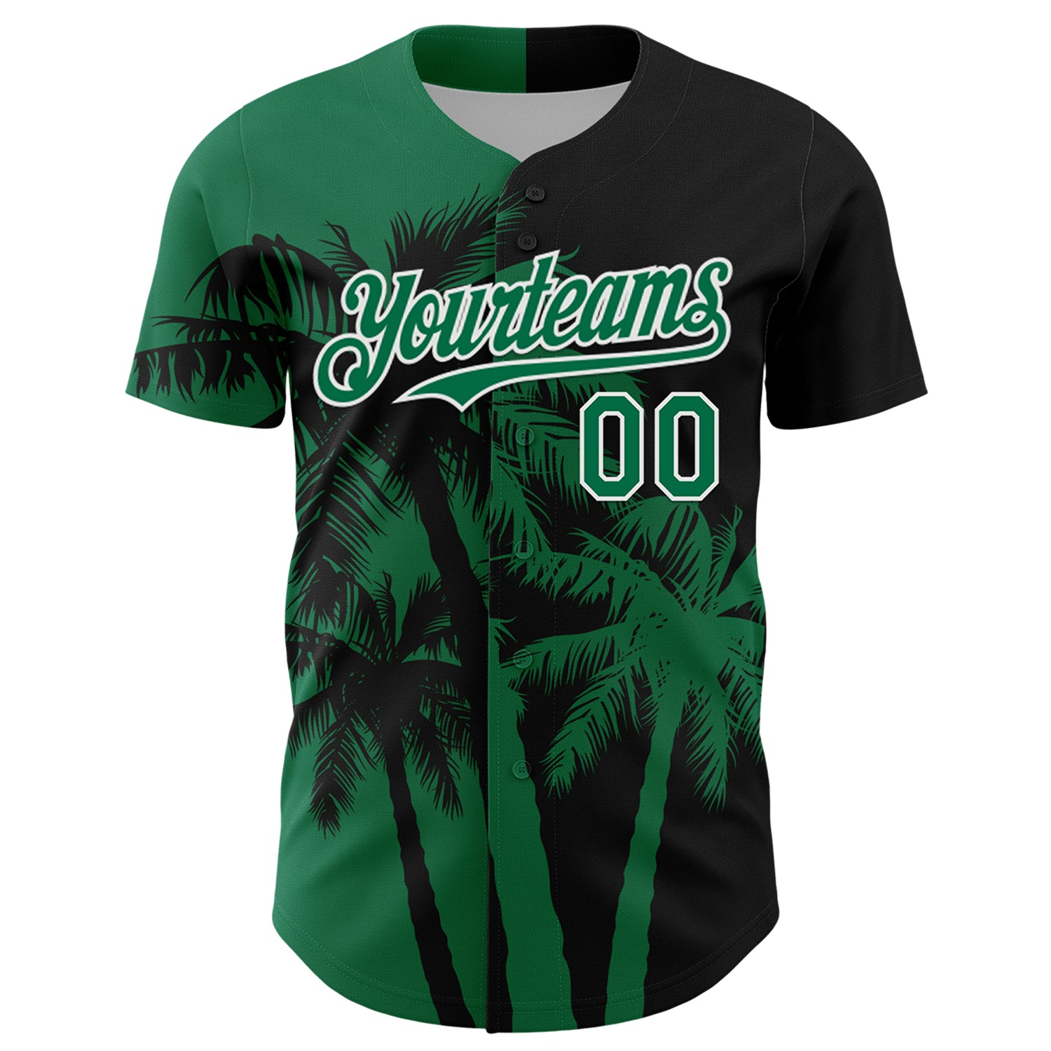 Custom Black Kelly Green-White 3D Pattern Design Hawaii Palm Trees Tropical Coconut Authentic Baseball Jersey