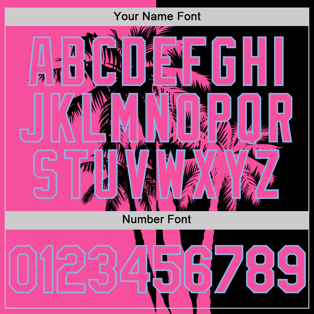 Custom Black Pink-Light Blue 3D Pattern Design Hawaii Palm Trees Tropical Coconut Authentic Baseball Jersey
