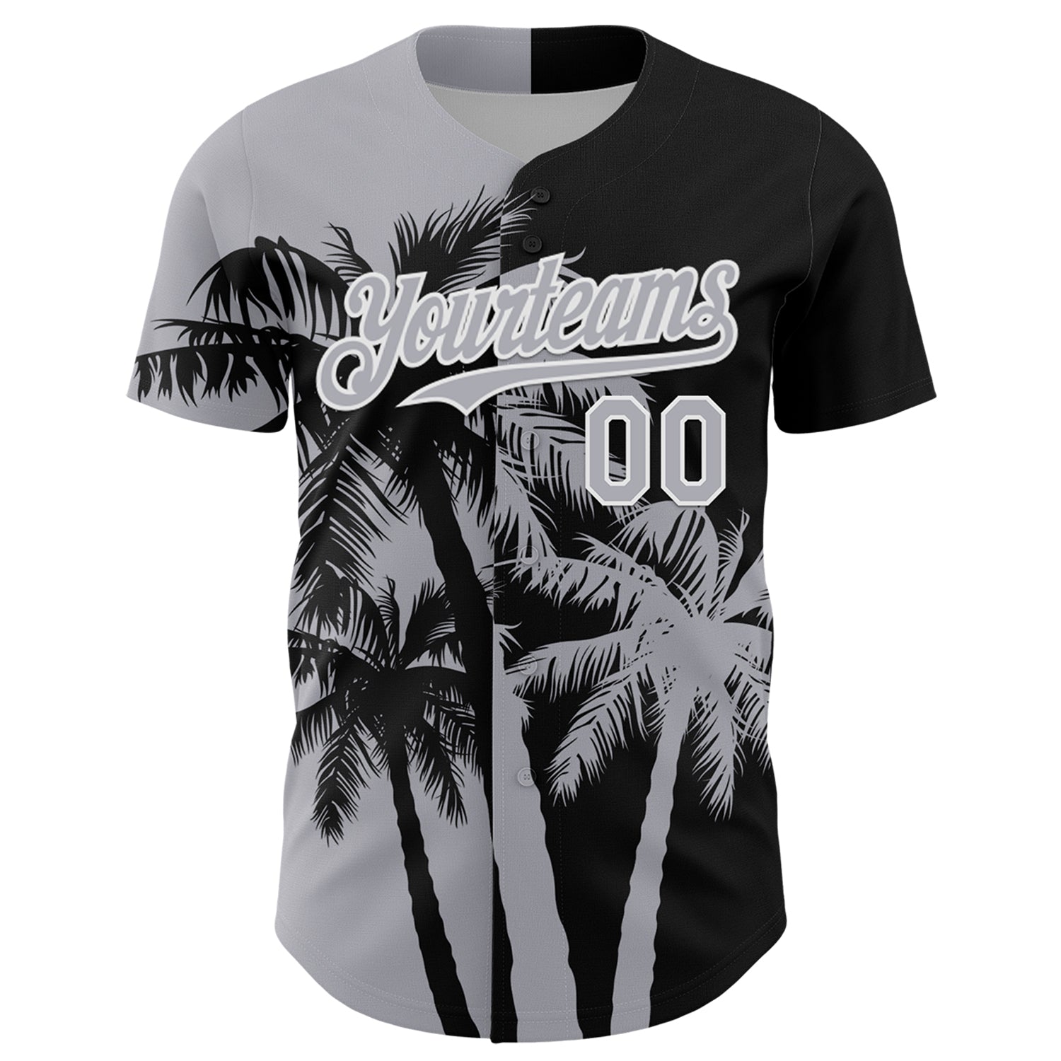 Custom Black Gray-White 3D Pattern Design Hawaii Palm Trees Tropical Coconut Authentic Baseball Jersey