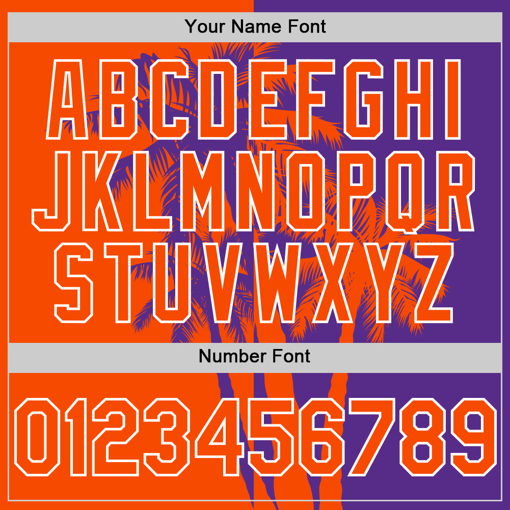 Custom Purple Orange-White 3D Pattern Design Hawaii Palm Trees Tropical Coconut Authentic Baseball Jersey