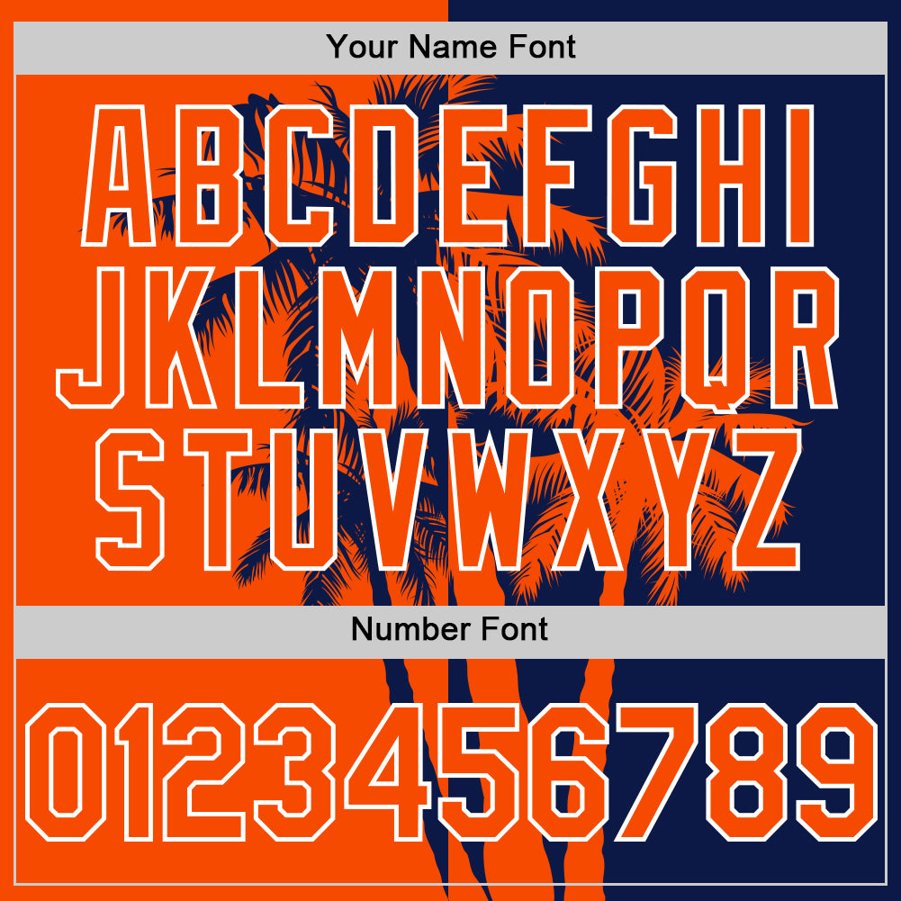 Custom Navy Orange-White 3D Pattern Design Hawaii Palm Trees Tropical Coconut Authentic Baseball Jersey