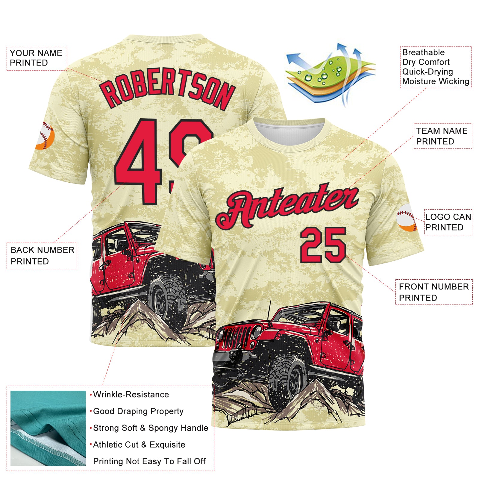 Custom City Cream Red-Black 3D Pattern Concept Adventure Off Road Performance T-Shirt