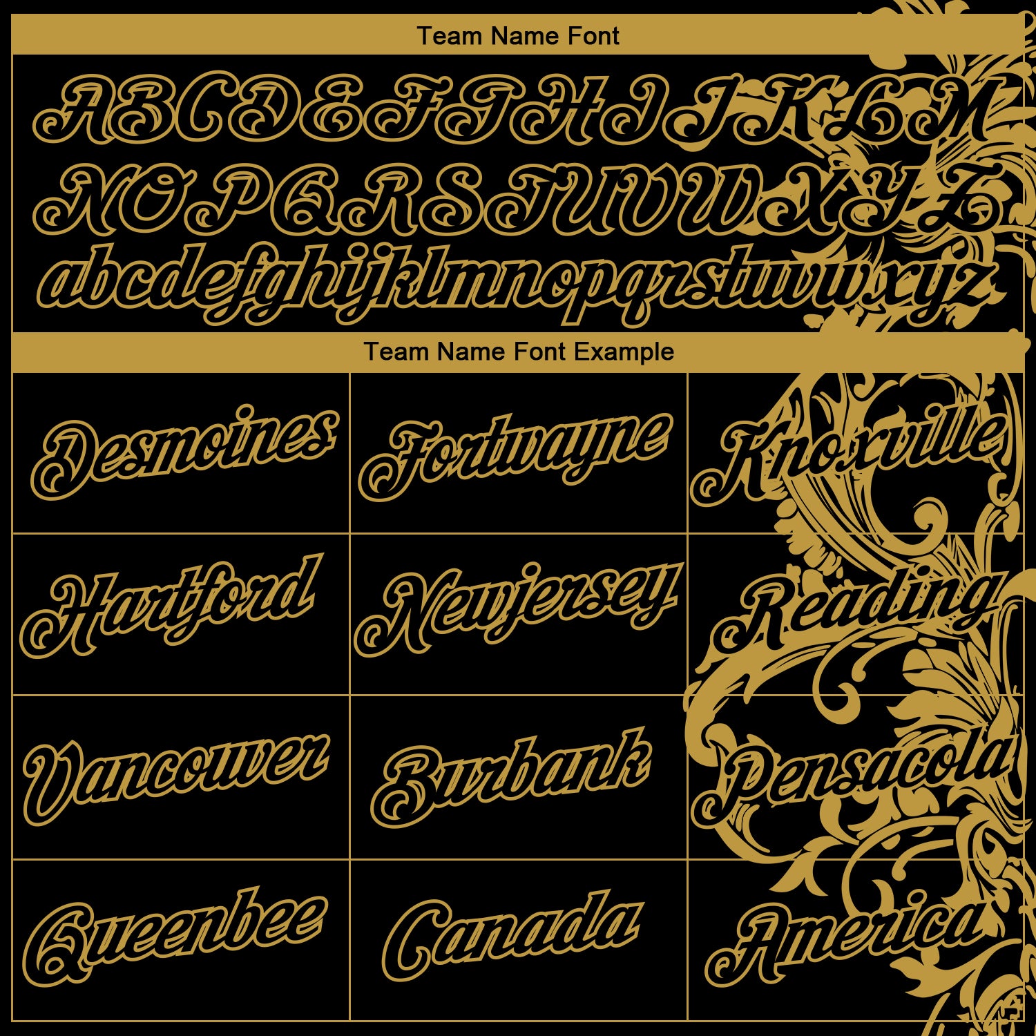 Custom Black-Old Gold 3D Pattern Baroque Rococo Floral Scrollwork Performance T-Shirt