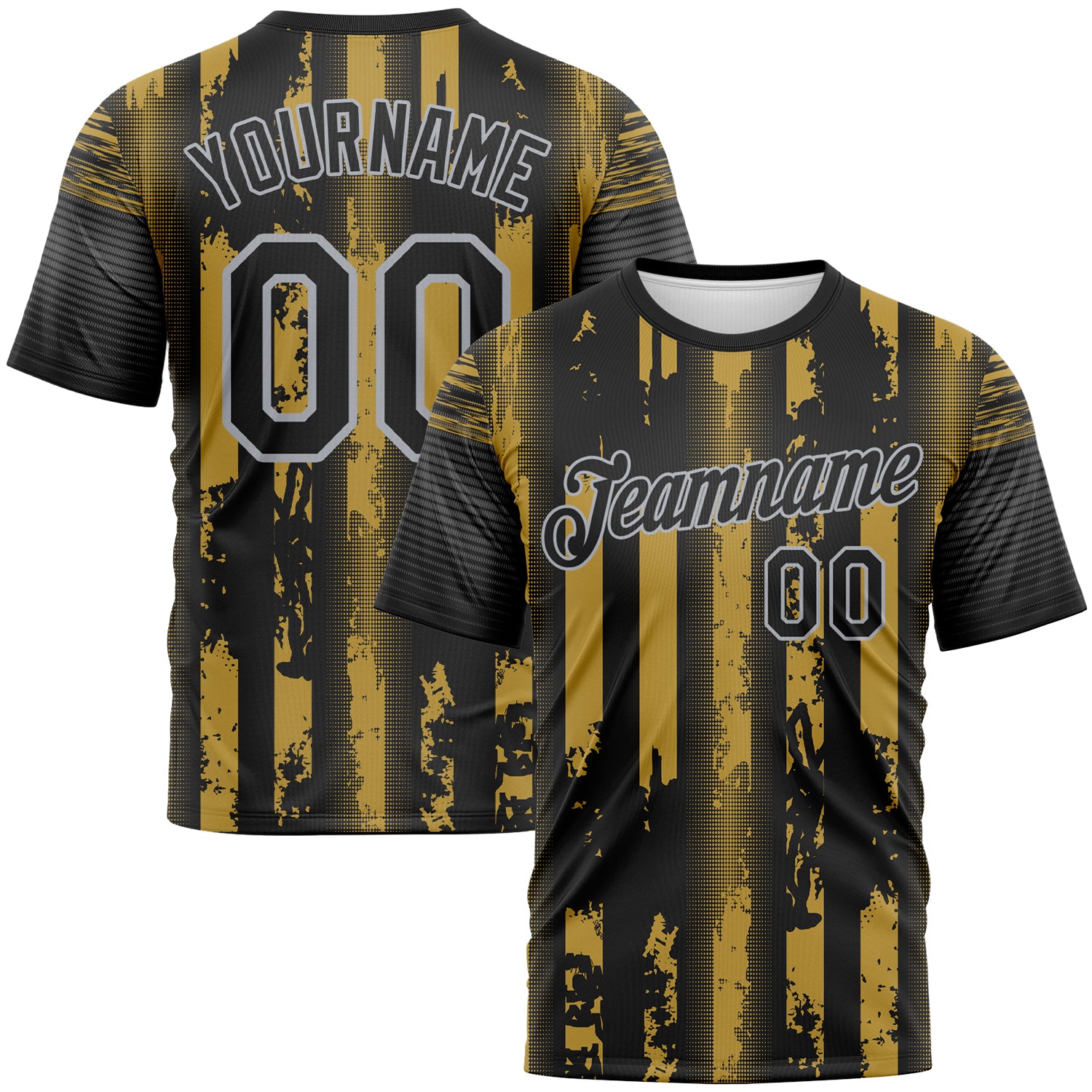 Custom Old Gold Black-Gray 3D Pattern Vintage Vertical Stripe Fantasy Performance T-Shirt