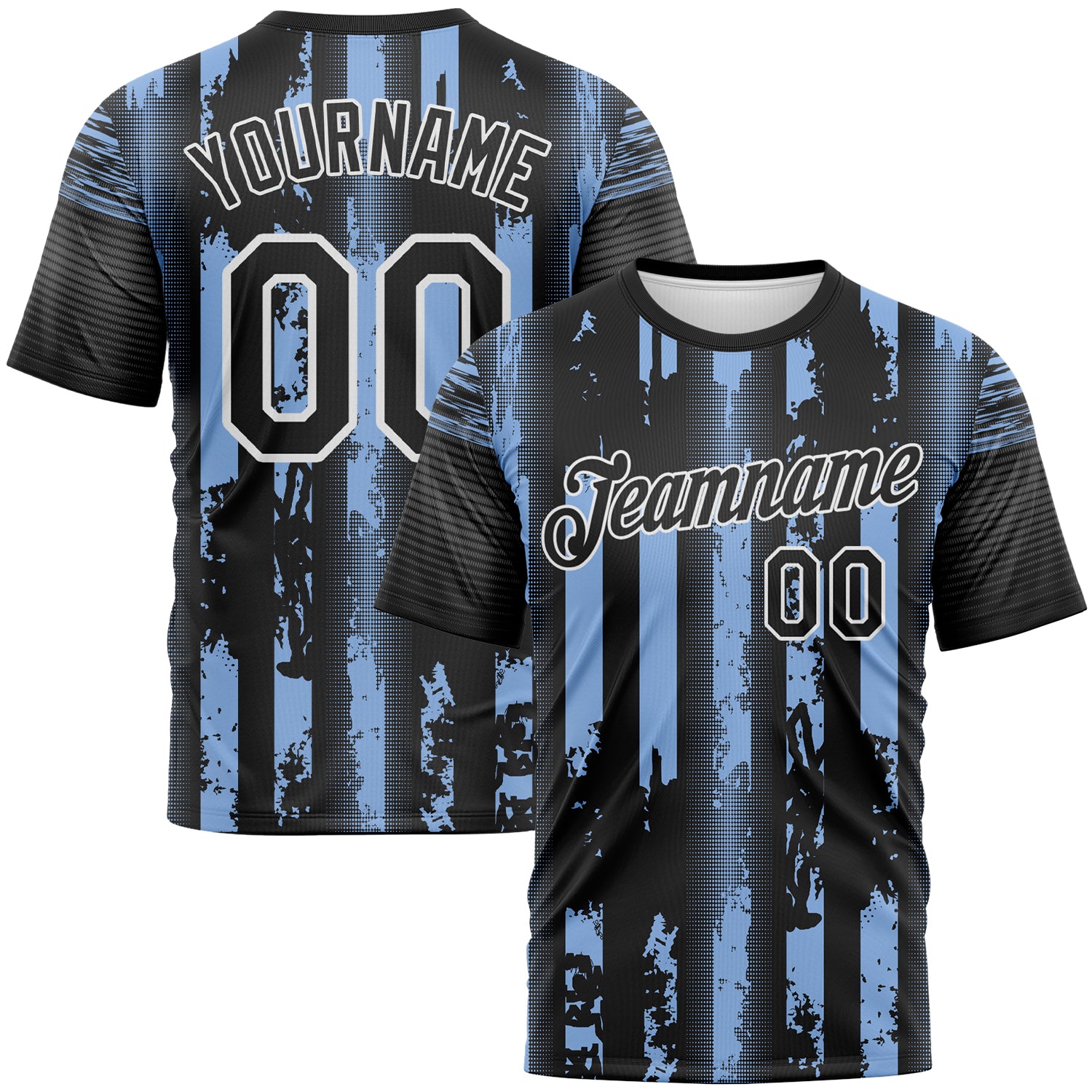 Custom Light Blue Black-White 3D Pattern Vintage Vertical Stripe Fantasy Performance T-Shirt