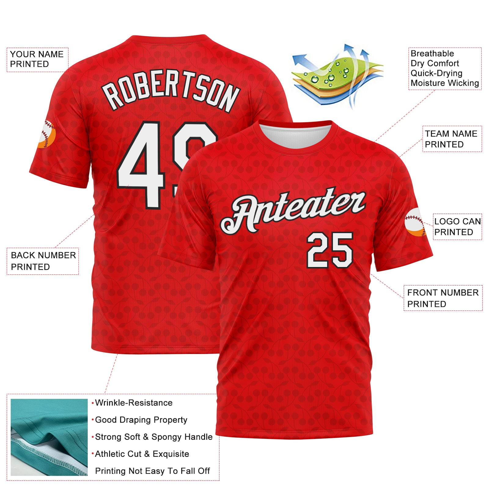 Custom Fire Red White-Black 3D Pattern Tone-on-Tone Minimalist Sytle Performance T-Shirt
